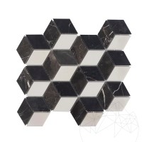 Bianco Carrara, Cleopatra, Nero Marquina Mix Cube Design Honed Marble Mosaic