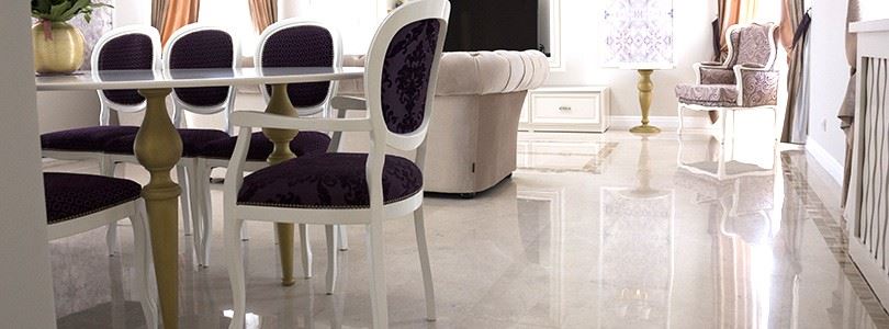 Spacious living room with beige marble