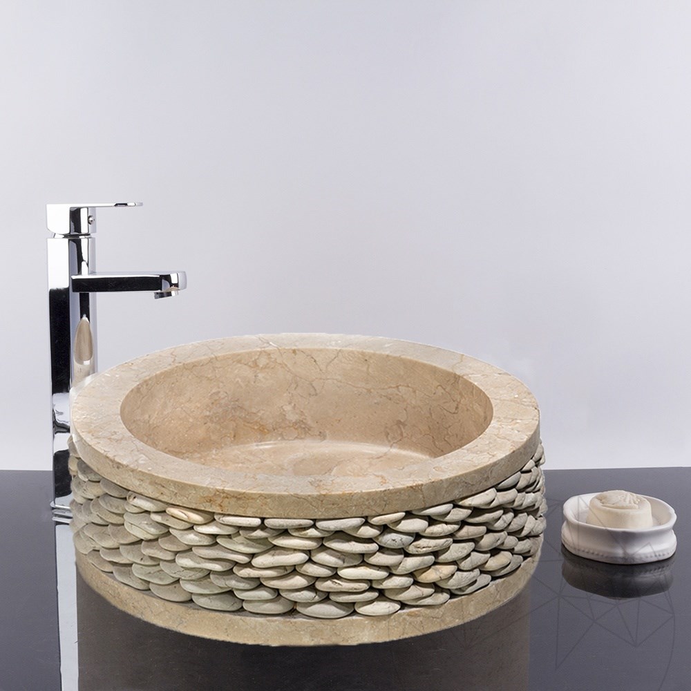 Bathroom Sink Beige Marble Circles