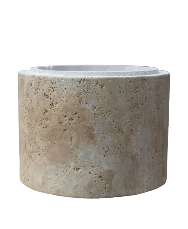 Classic Riven Travertine Roman Column, 30 x 42 x 42 cm