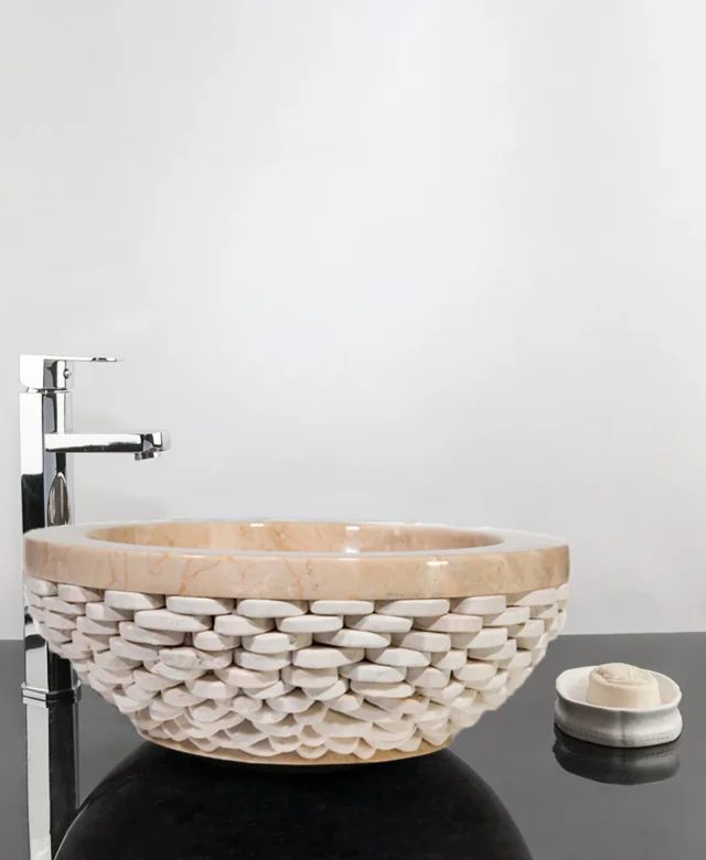 Bathroom Sink - Beige Marble Pebbles