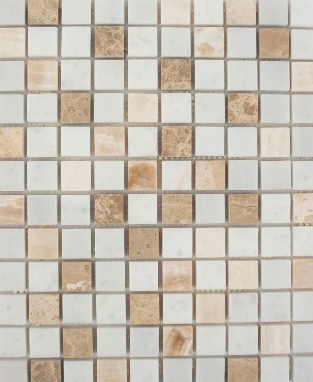 Honey Onyx White & Emperador Polished Marble Mix Mosaic, 2.3 x 2.3 cm