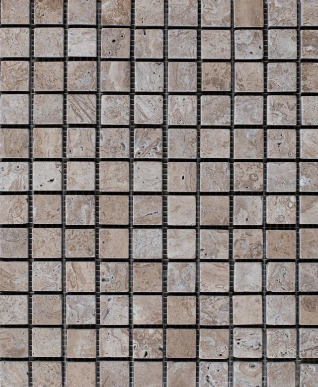 Latte Tumbled Travertine Mosaic, 2.3 x 2.3 cm