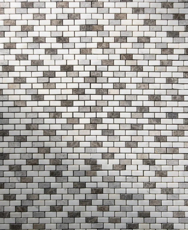 Emperador/Tundra/Mugla Mix Polished Marble Mosaic, 3.2 x 1.5 cm