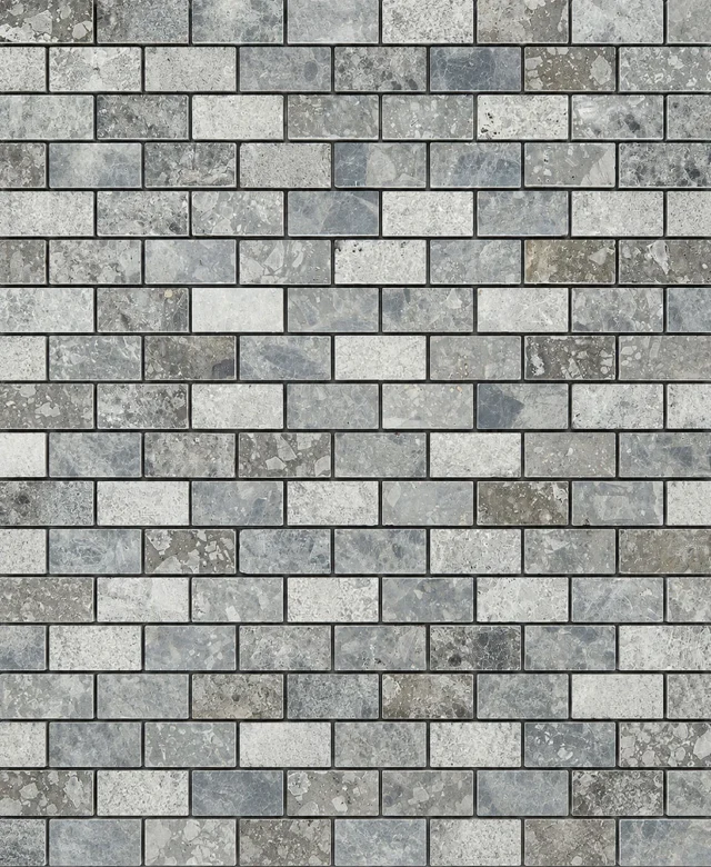 Ceppo Grey Honed/Polished/Sandblasted Marble Mosaic, 2.3 x 4.8 cm