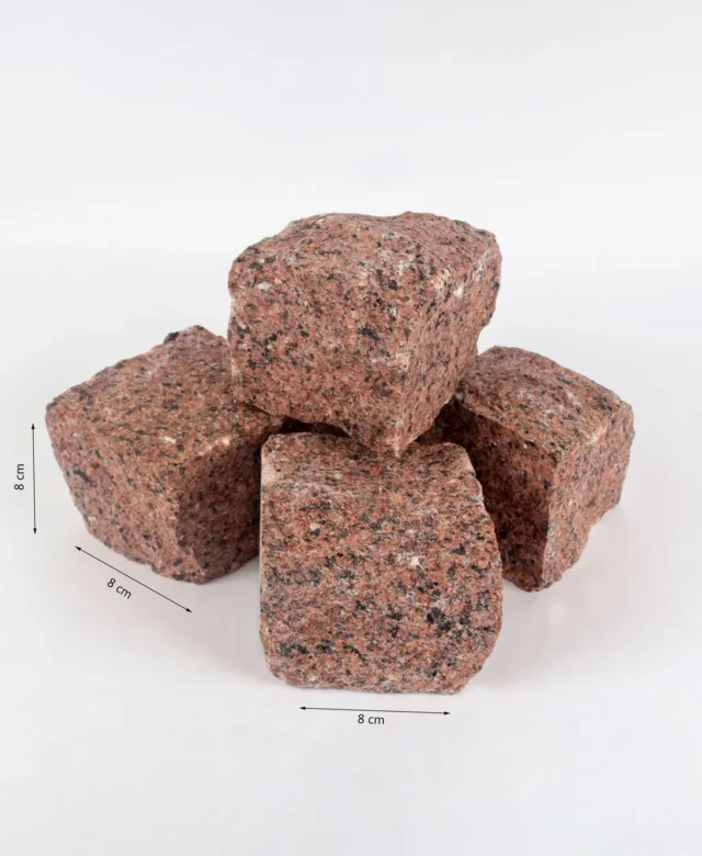 Maple Red Splitface Granite Cobblestone, 8 x 8 x 8 cm (1 ton = 5 sqm)