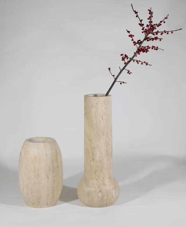 Milano Classic Riven Travertine Vase, 50 x 20 x 10 cm