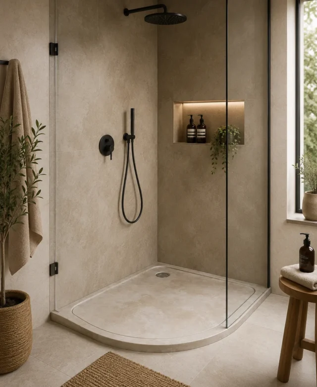 Shower Tray Half-Round Classic Travertine ULTRA FLAT, 90 x 90 x 3 cm