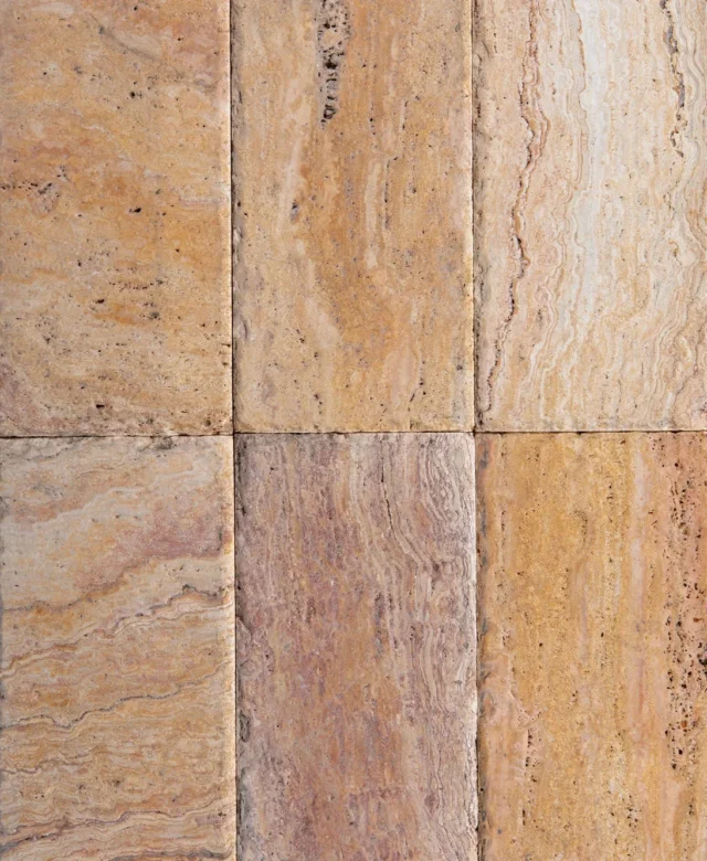 Peach Cross Cut Brushed and Chiseled Edge Travertine, 15 x 30.5 x 3 cm