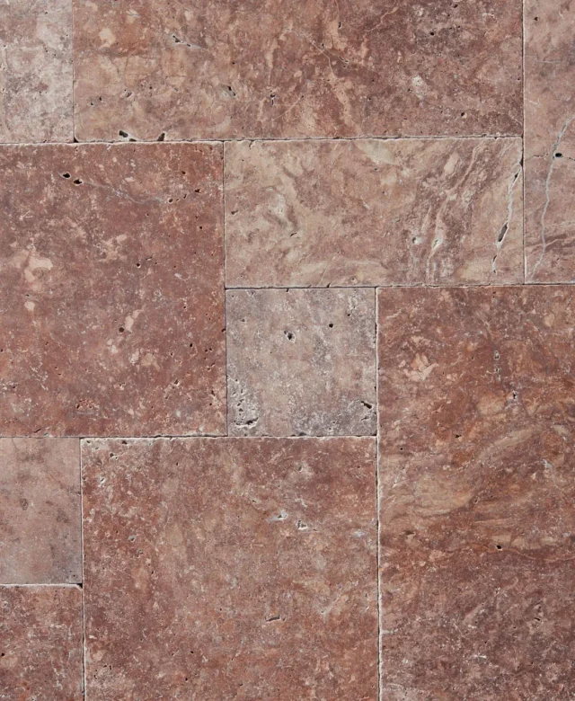 Red Opium Cross Cut Tumbled Travertine French Pattern Set 1.2 cm