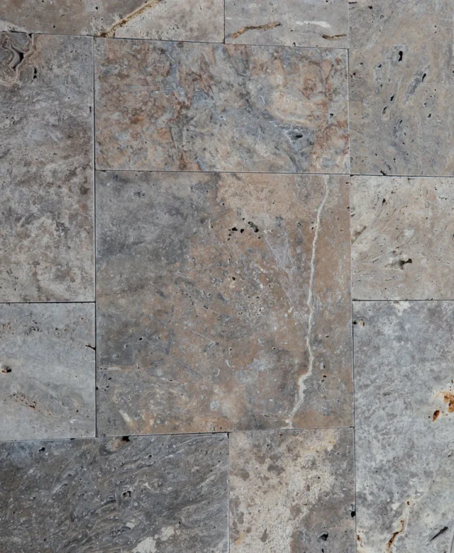 Silver Cross Cut Tumbled Travertine Mini French Pattern Set, 3 cm