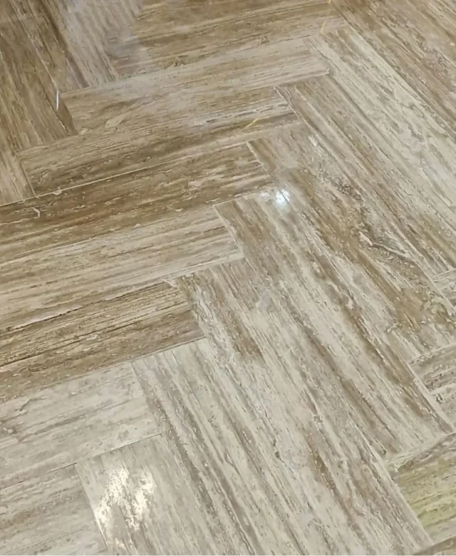 Travertin Royal Walnut Vein Cut Parquet Periat, 14x55x1.2 cm