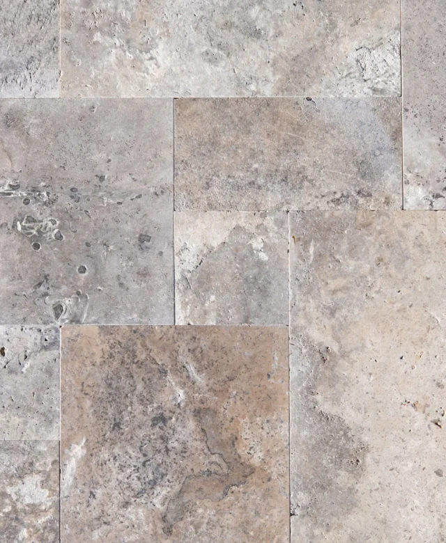 Silver Cross Cut Brushed Travertine French Pattern Set 1.2 cm